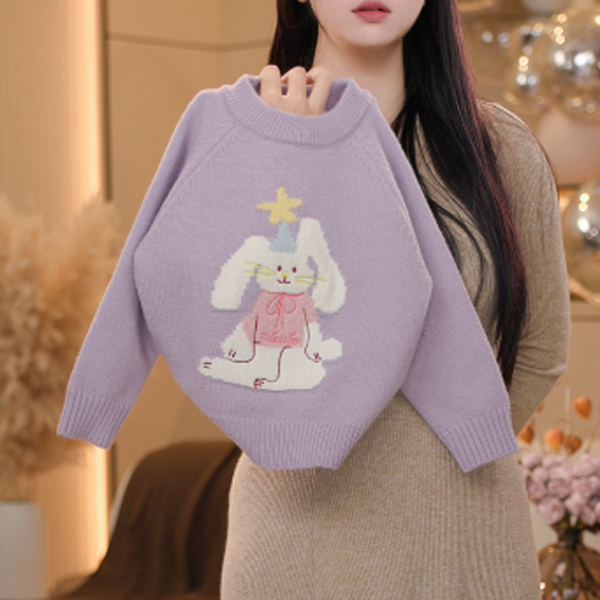 【米拉3】女童紫色毛衣针织牛仔裤秋季中大童百搭长袖上衣外套时髦