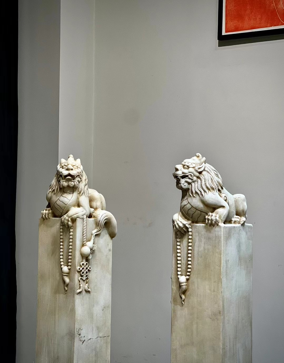 汉白玉工艺品精致茶室玄关创意石柱品相如图狮子中式动物摆设雕塑