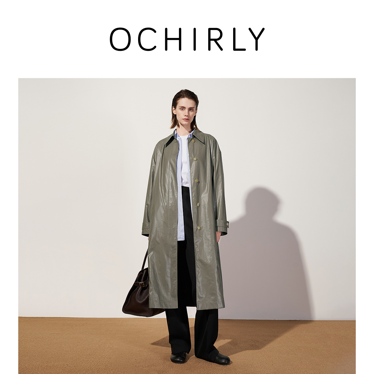 OCHIRLY欧时力 进口涂层风衣外套女高级感大衣配腰带2025秋季新品