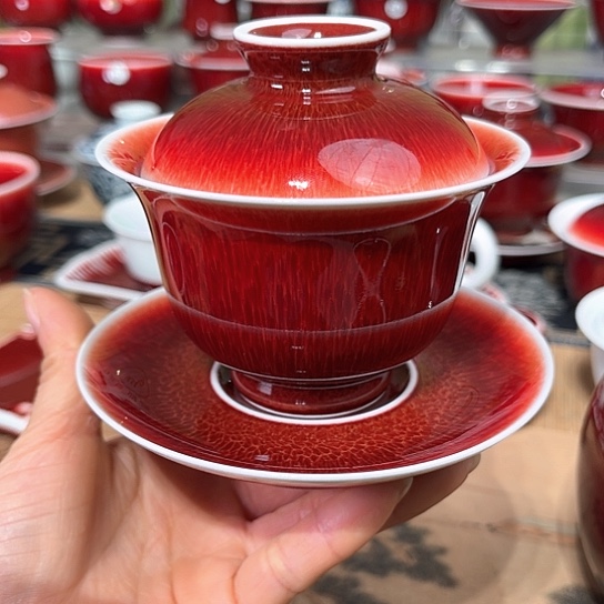 景德镇陶瓷红马坊盖碗