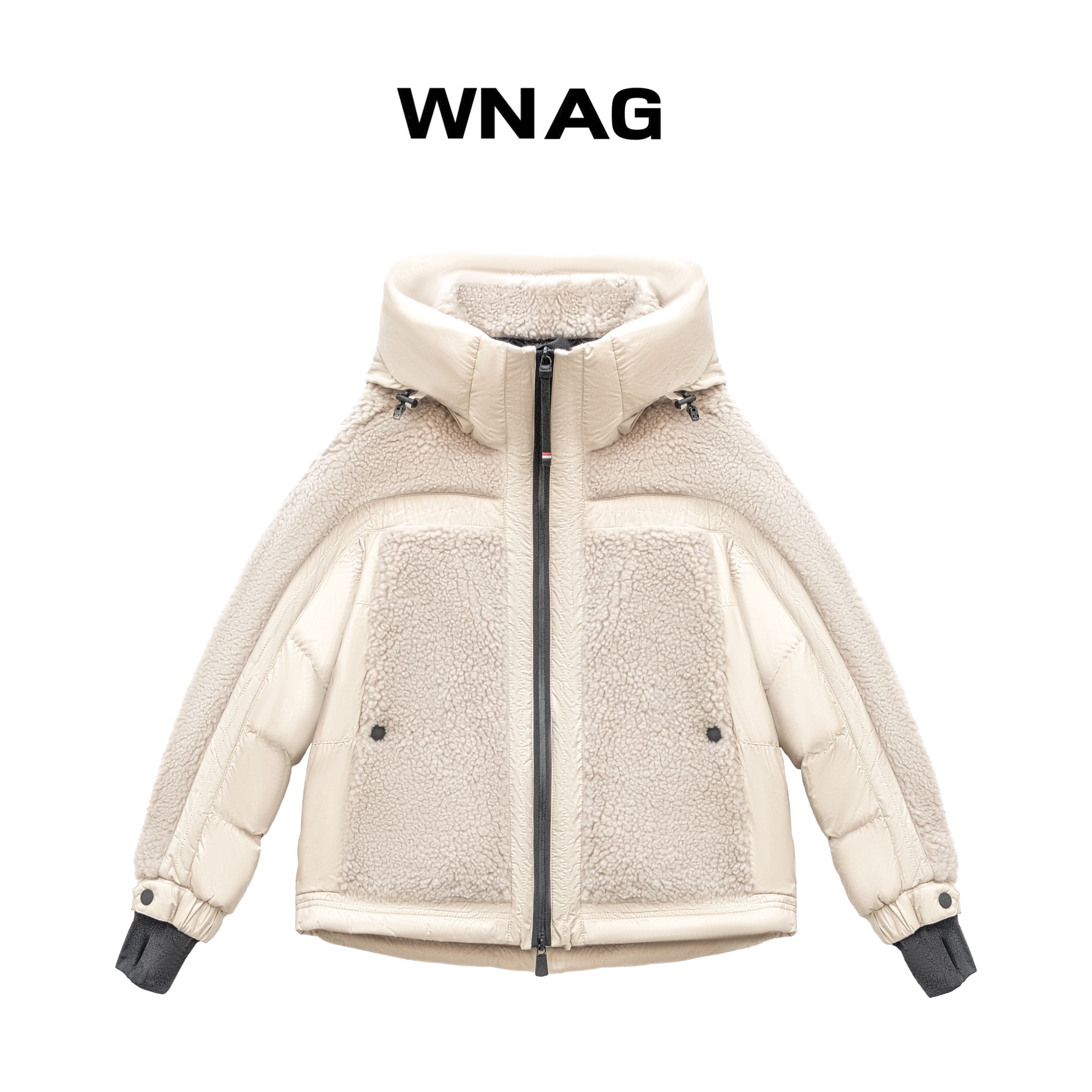 WNAG【暖冬】设计款拼接保暖立领颗粒毛感羊羔毛羽绒服YE5356