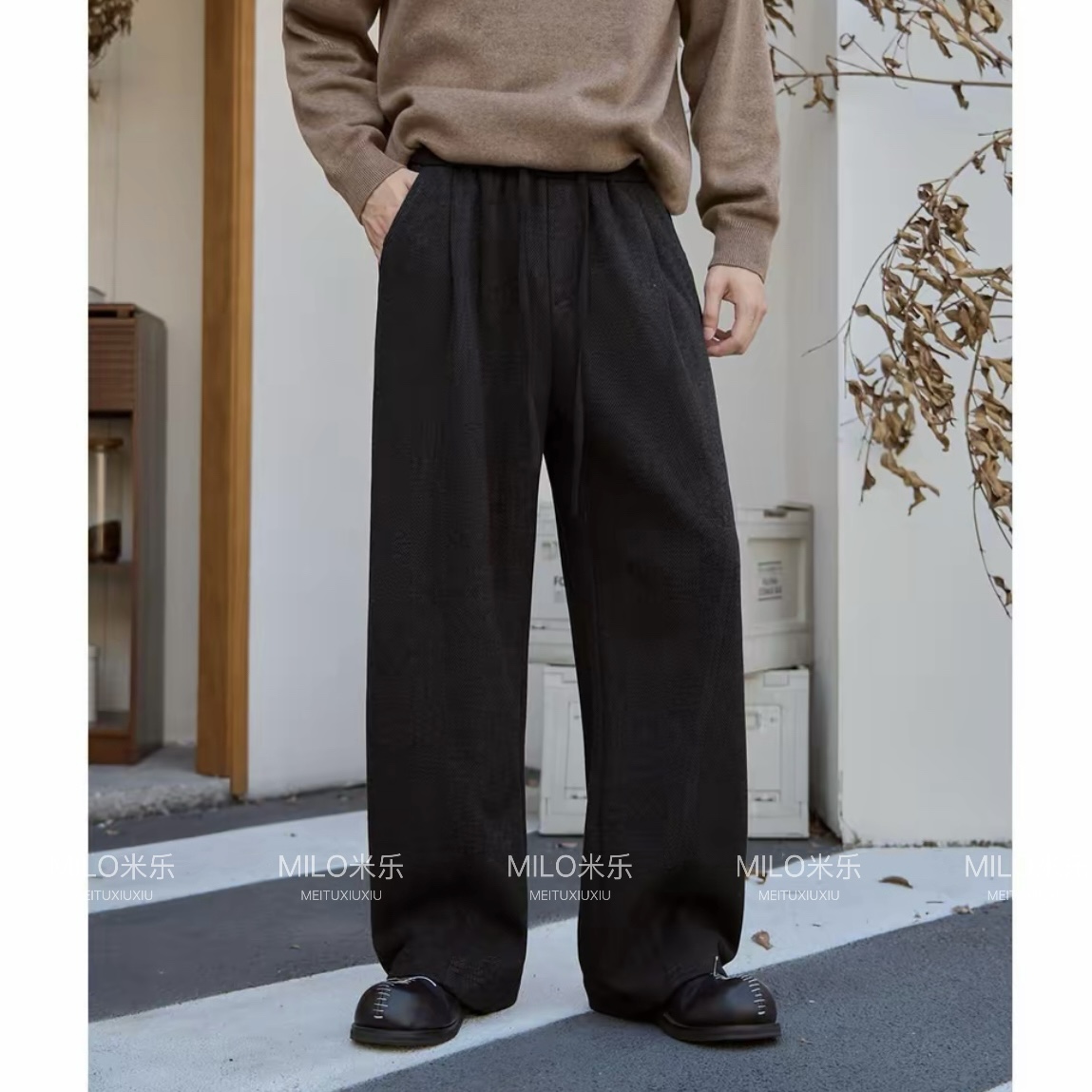 ML 冬季厚款 【羊毛.醋酸重磅550g】 抽绳直筒卫裤保暖休闲百搭长