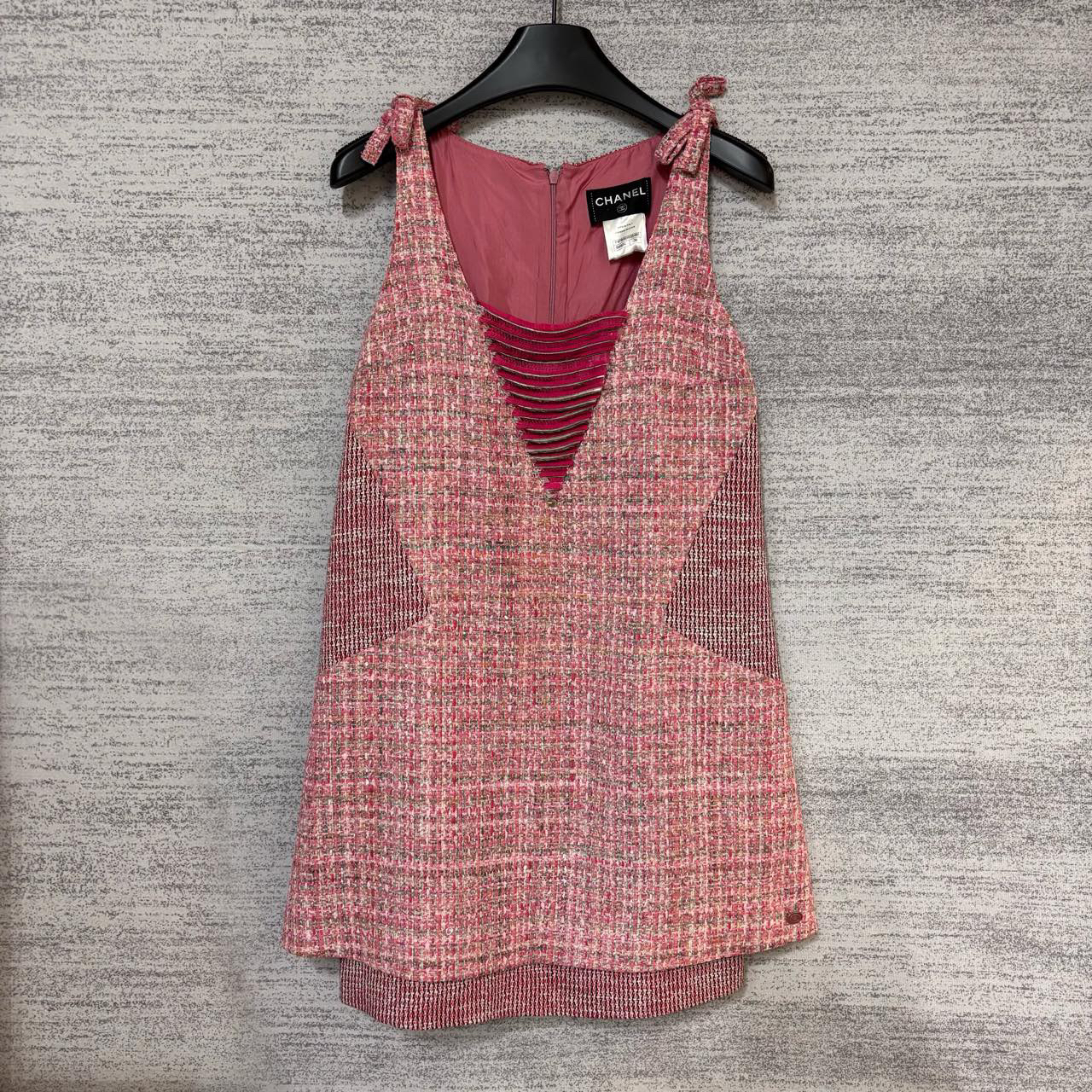99新 Chanel/香奈儿 粉色花呢亮片拼接连衣裙/尺码36/WX109721