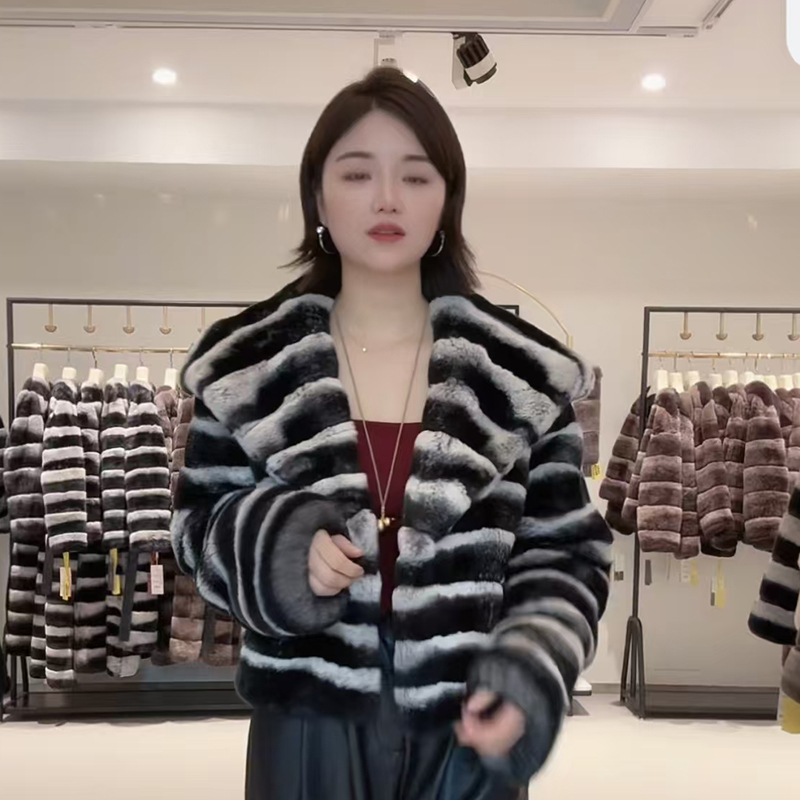 “原野焦糖”秋冬獭兔皮草连帽短款外套【2202】