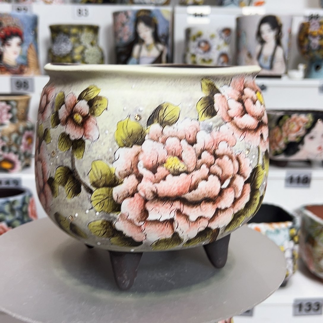 静***～手绘陶瓷花盆美盆