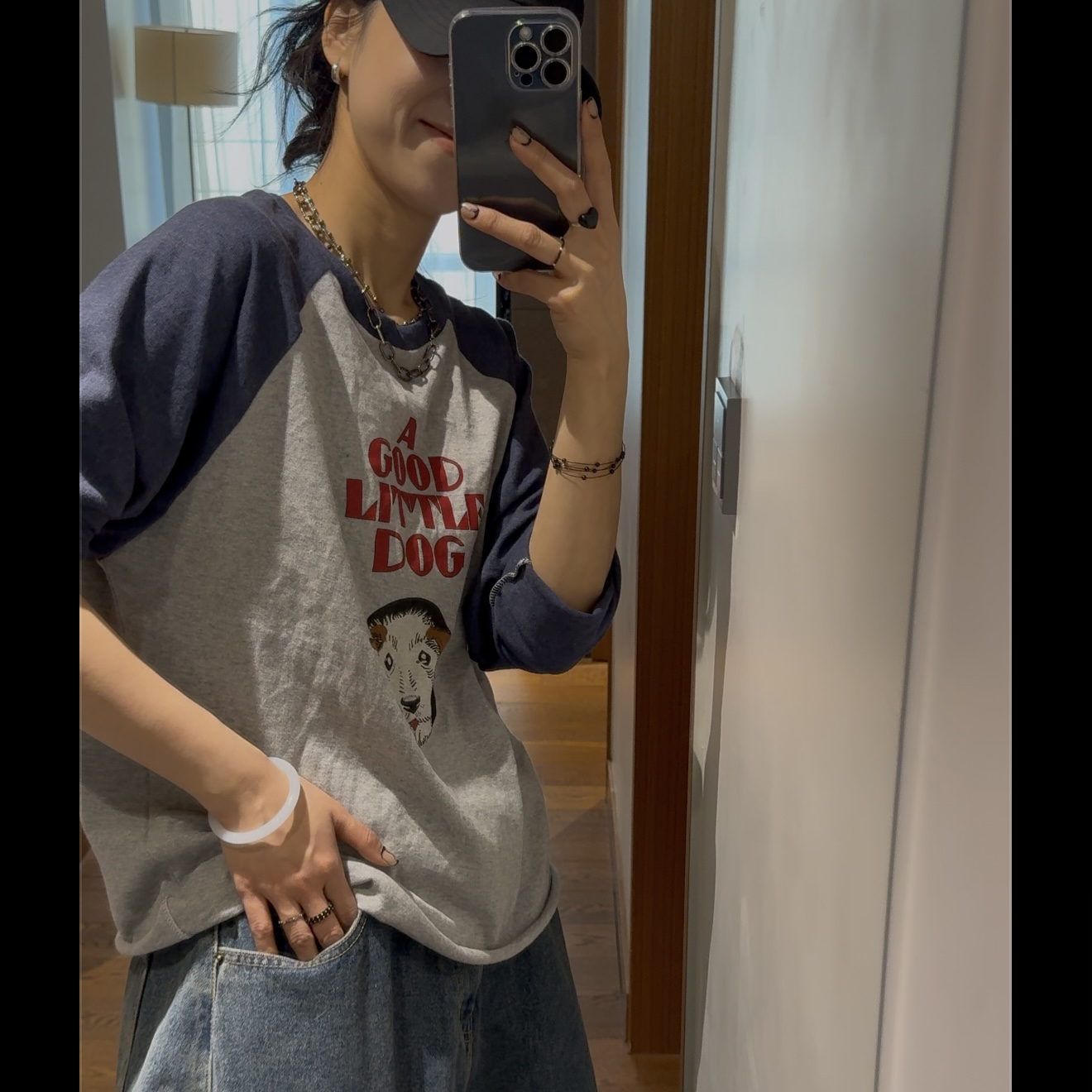 ｛귤 언니｝bo超薄卷边水洗小狗T恤