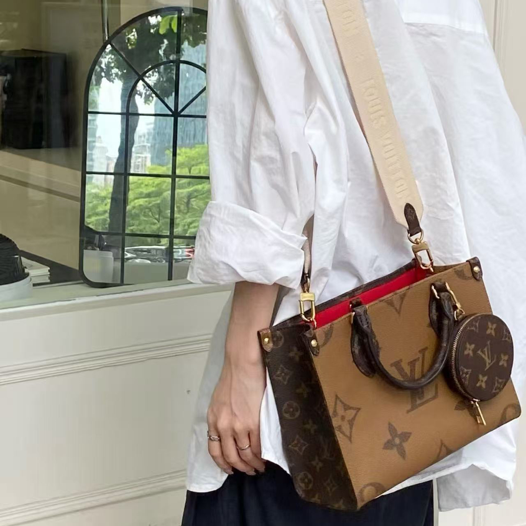 95新 LouisVuitton/路易威登 御古屋/30812/老花onthego小号 芯片