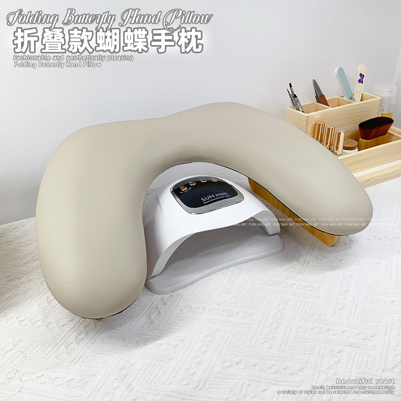 俄式美甲U型手枕蝴蝶可折叠斜面简约皮质沙发枕垫美甲店专用桌面