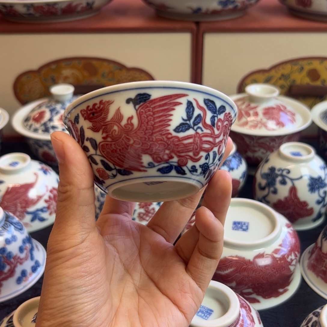 正绎堂釉里红凤凰鸡缸杯