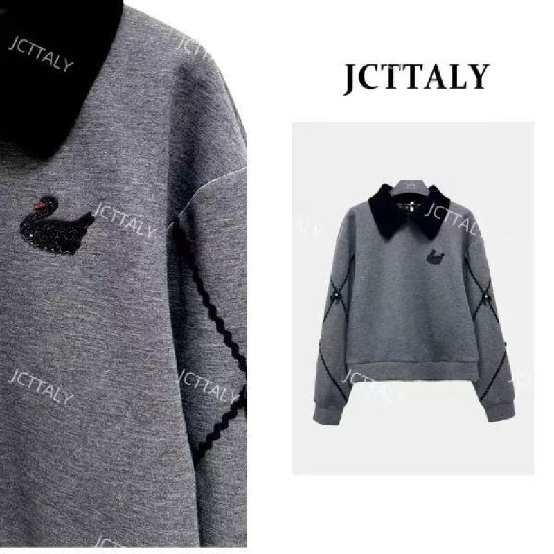 【宠粉价】设计气质拼接钻天鹅长袖卫衣JC-A2404