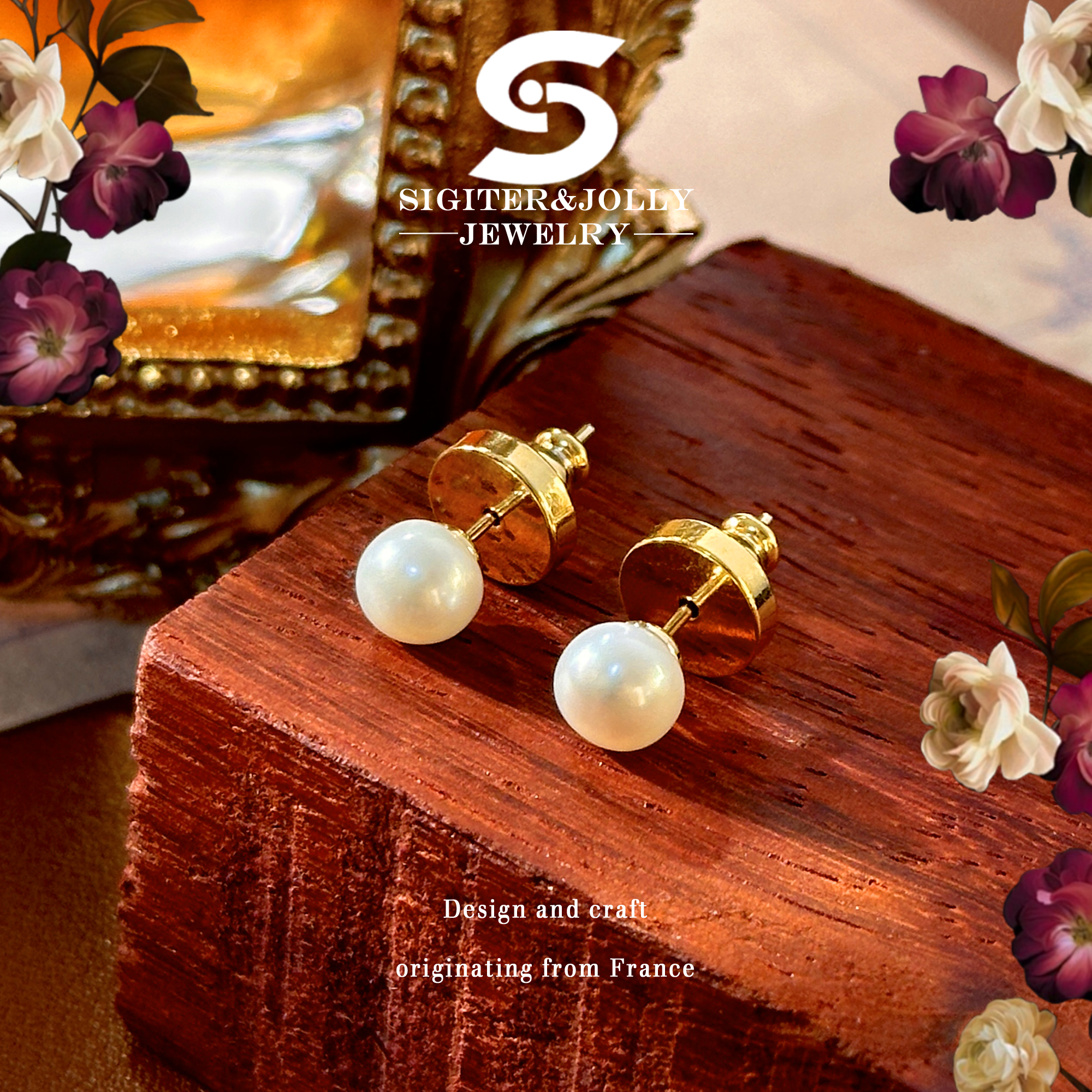 8249-Z【素雅女神】 法☆Sigiter&Jolly简约珍珠耳钉D