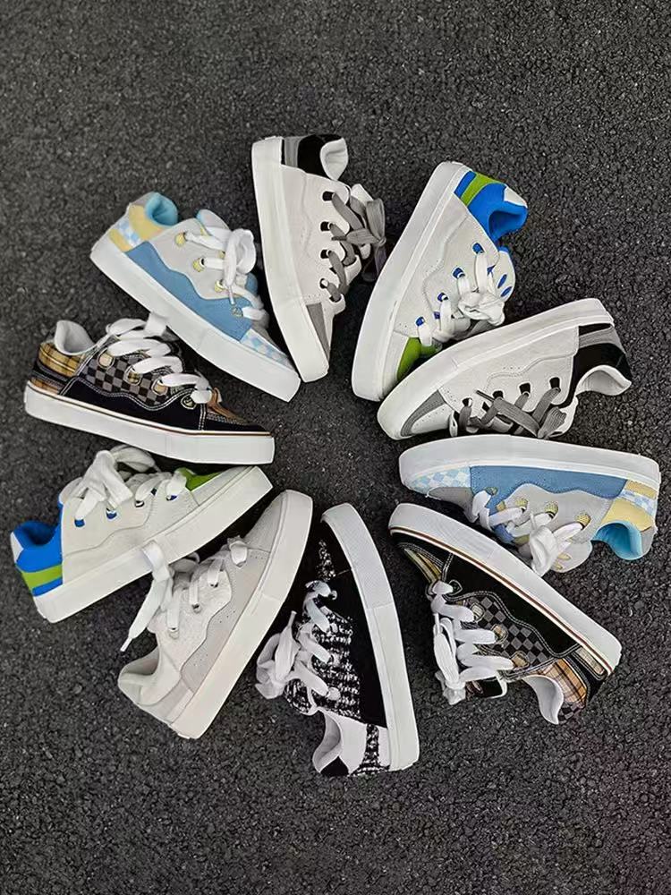 纯原耐磨皮革拼接减震低帮情侣板鞋厚底夏季小白鞋休闲鞋