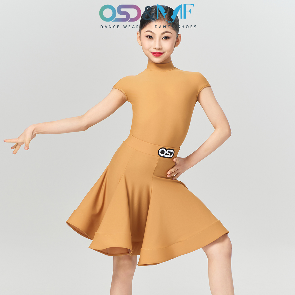 OSD&MF拉丁舞蹈女童规定服高领短袖紧身儿童专业比赛服拉丁舞服