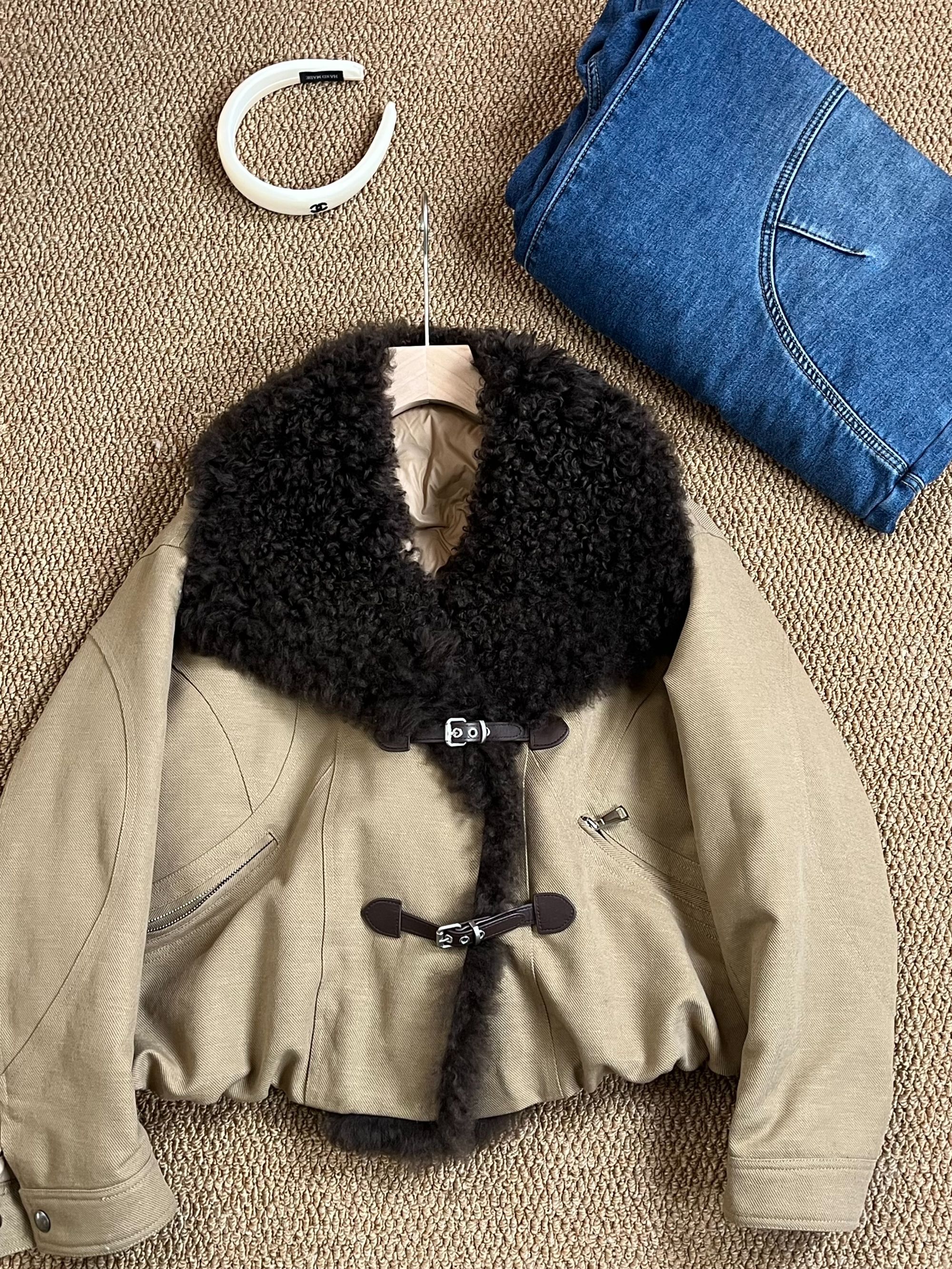 【莱莱设计】2025新款巴恩风托卡皮毛一体大翻领韩版鹅绒服短外套