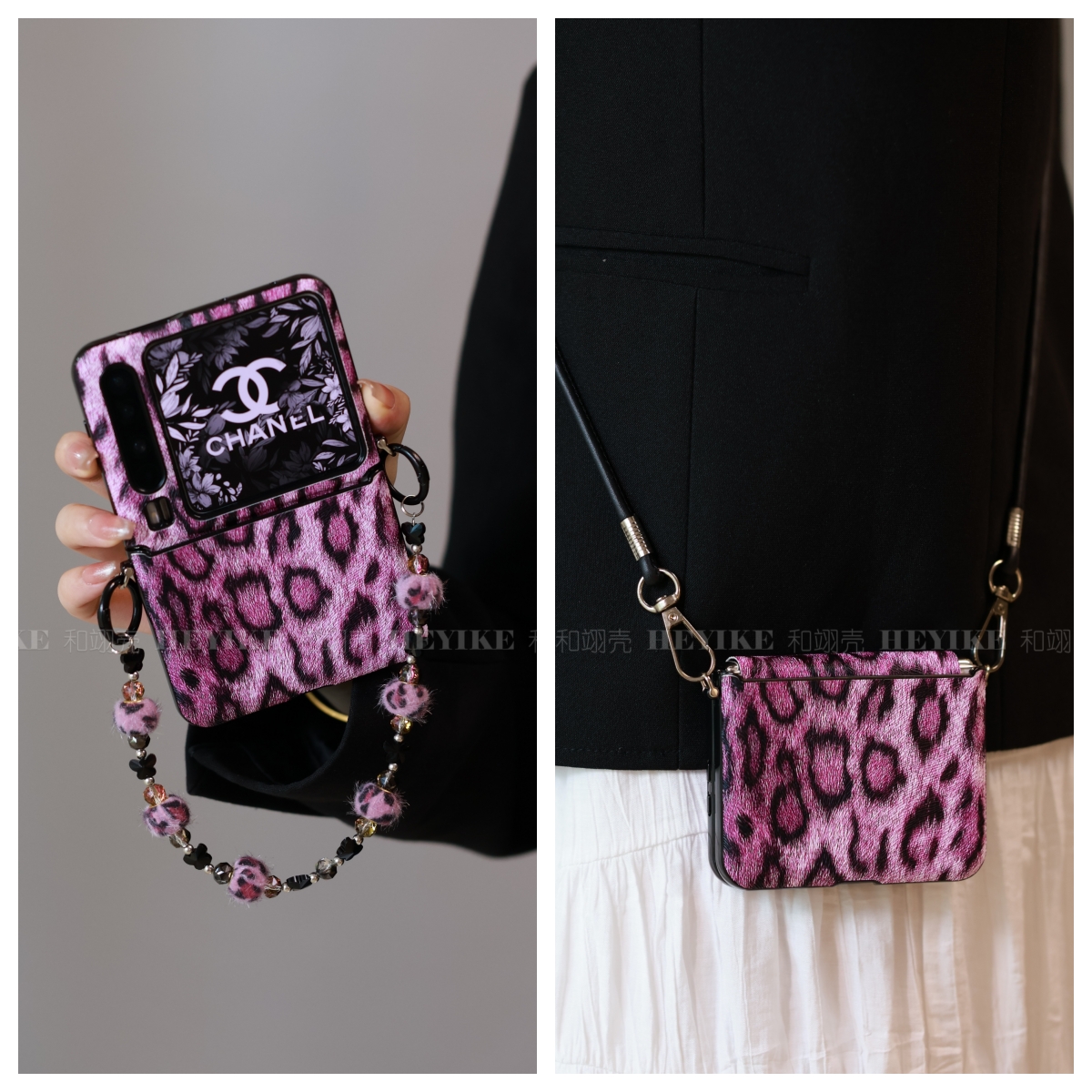 高级感灰色豹纹适用华为purax手机壳防摔magicvflip2斜挎pocket2