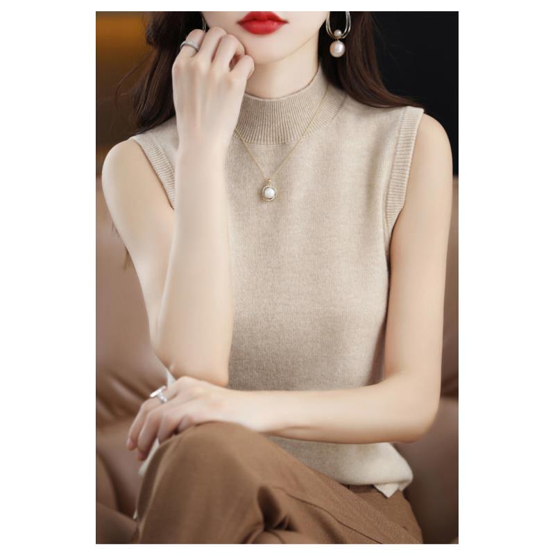 100%羊毛软糯遮肉针织背心宽松半高领D009