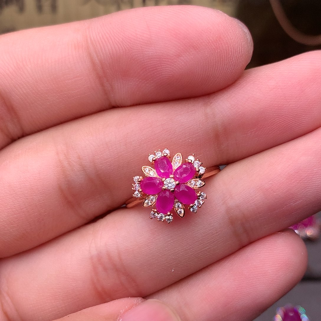 红宝石戒指银S925镶嵌