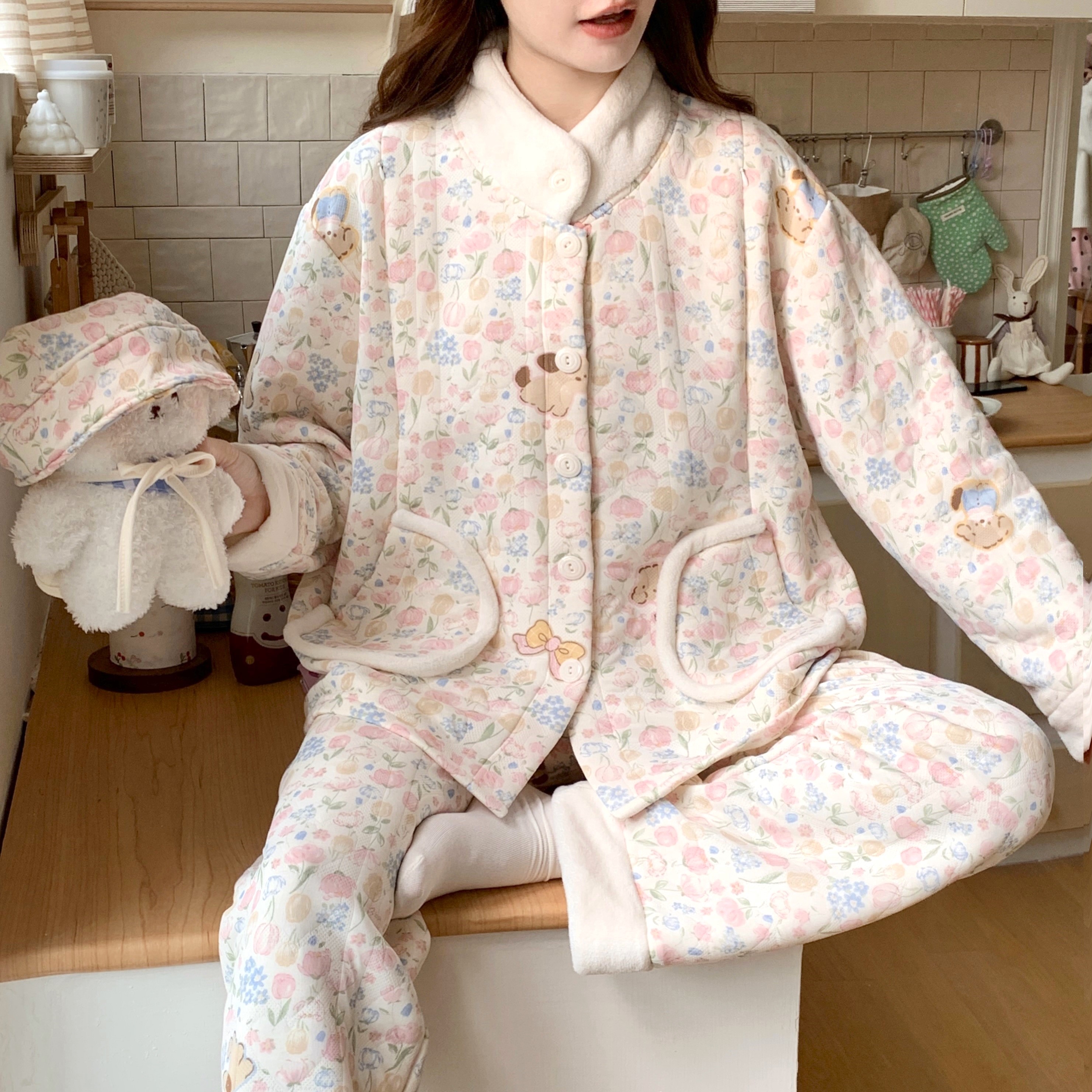 【高领月子服】睡衣产后秋冬夹层纯棉空气棉孕妇家居服怀孕期哺乳衣