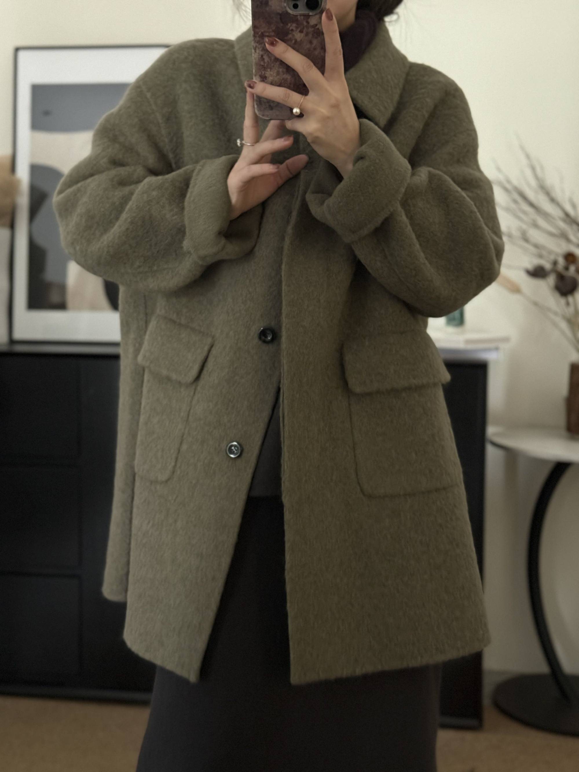 【珍珍何HB】1125定制款韩系极简翻领苏丽中长款大衣