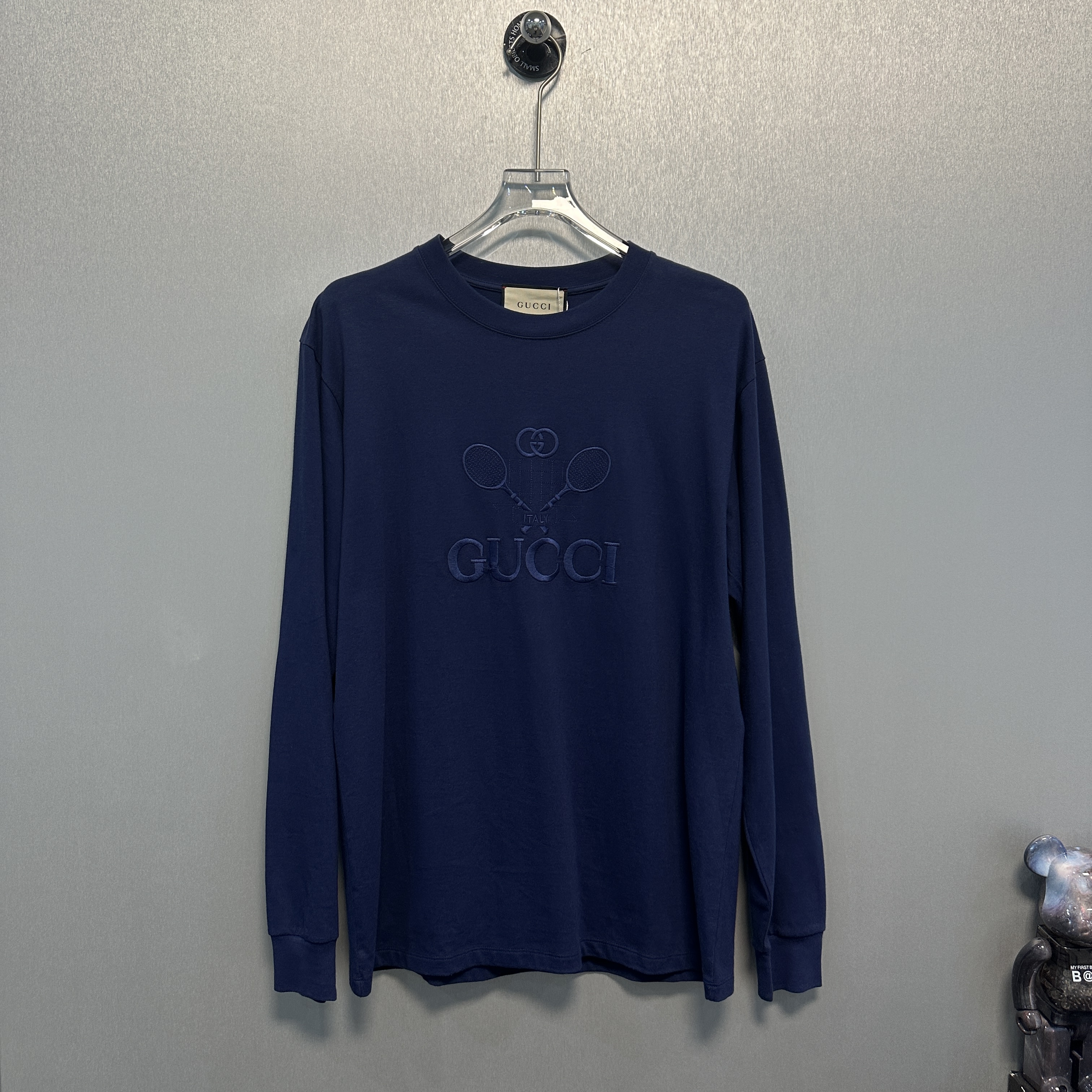 99新 GUCCI/古驰 刺绣蓝色网球拍logo长袖M码24122627