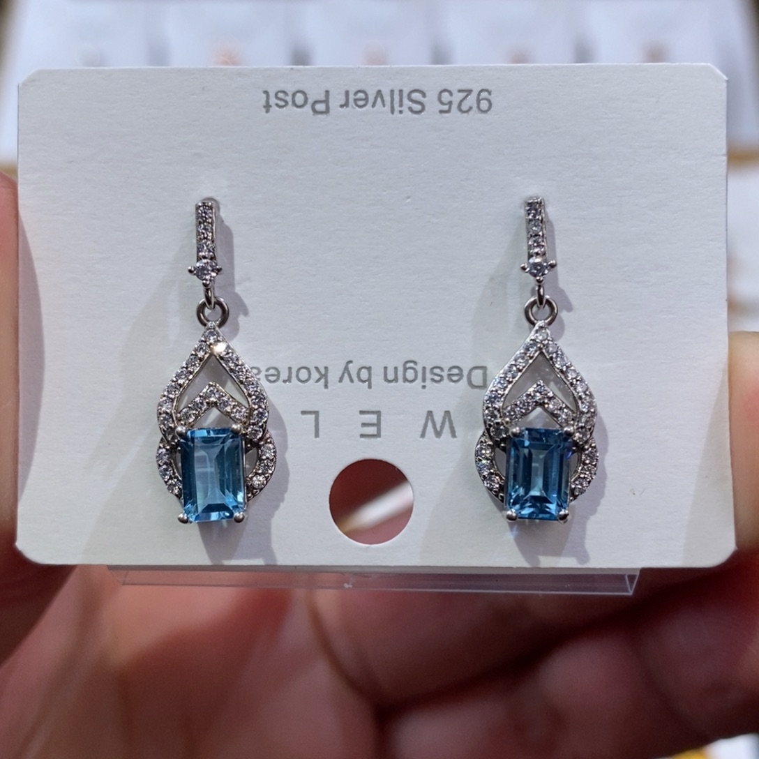 托帕石耳饰银S925镶嵌耳钉