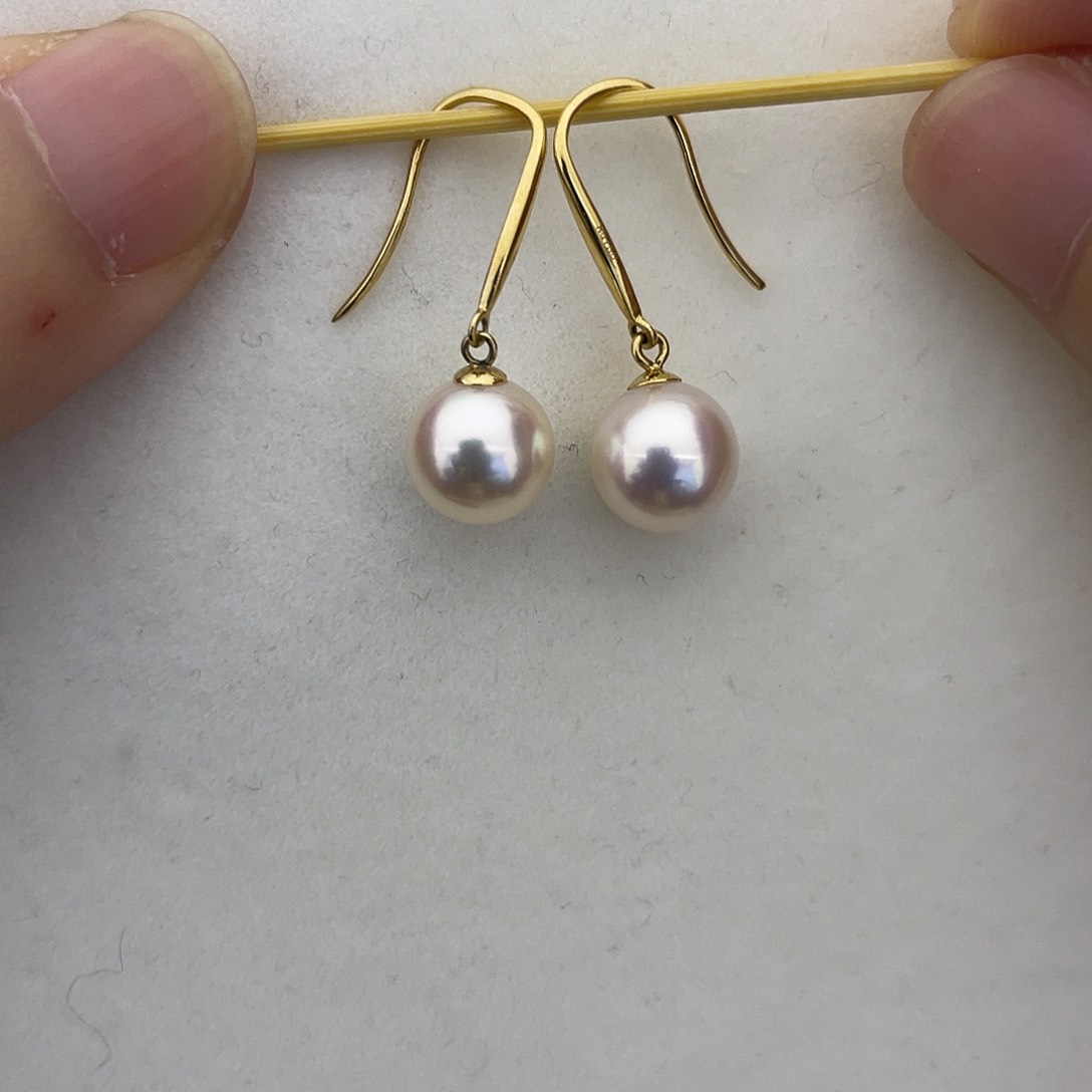 海水珍珠手绳18K金镶嵌8-8.5耳钩