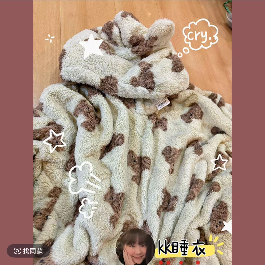 400-450厚款长袖卡通动漫睡袍嘟嘟喵睡衣加绒外穿保暖