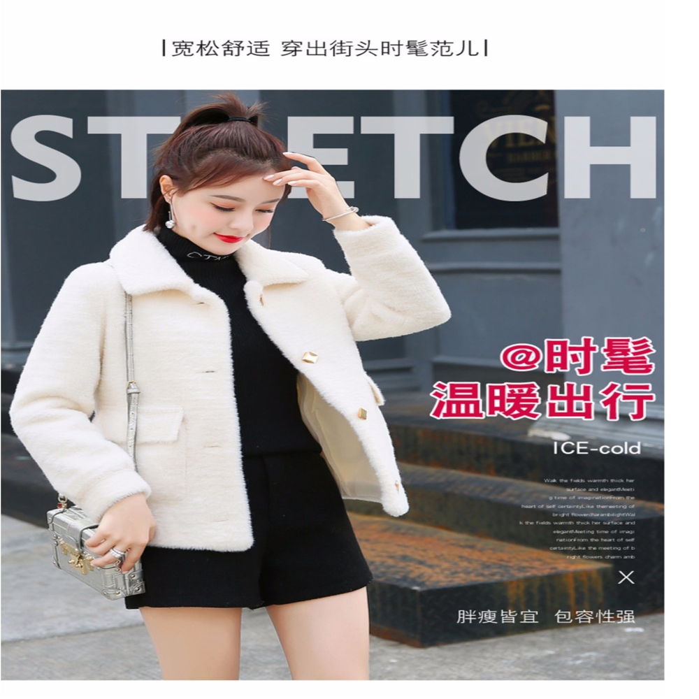 x218【冬季新款】时尚翻领百搭仿水貂绒短外套