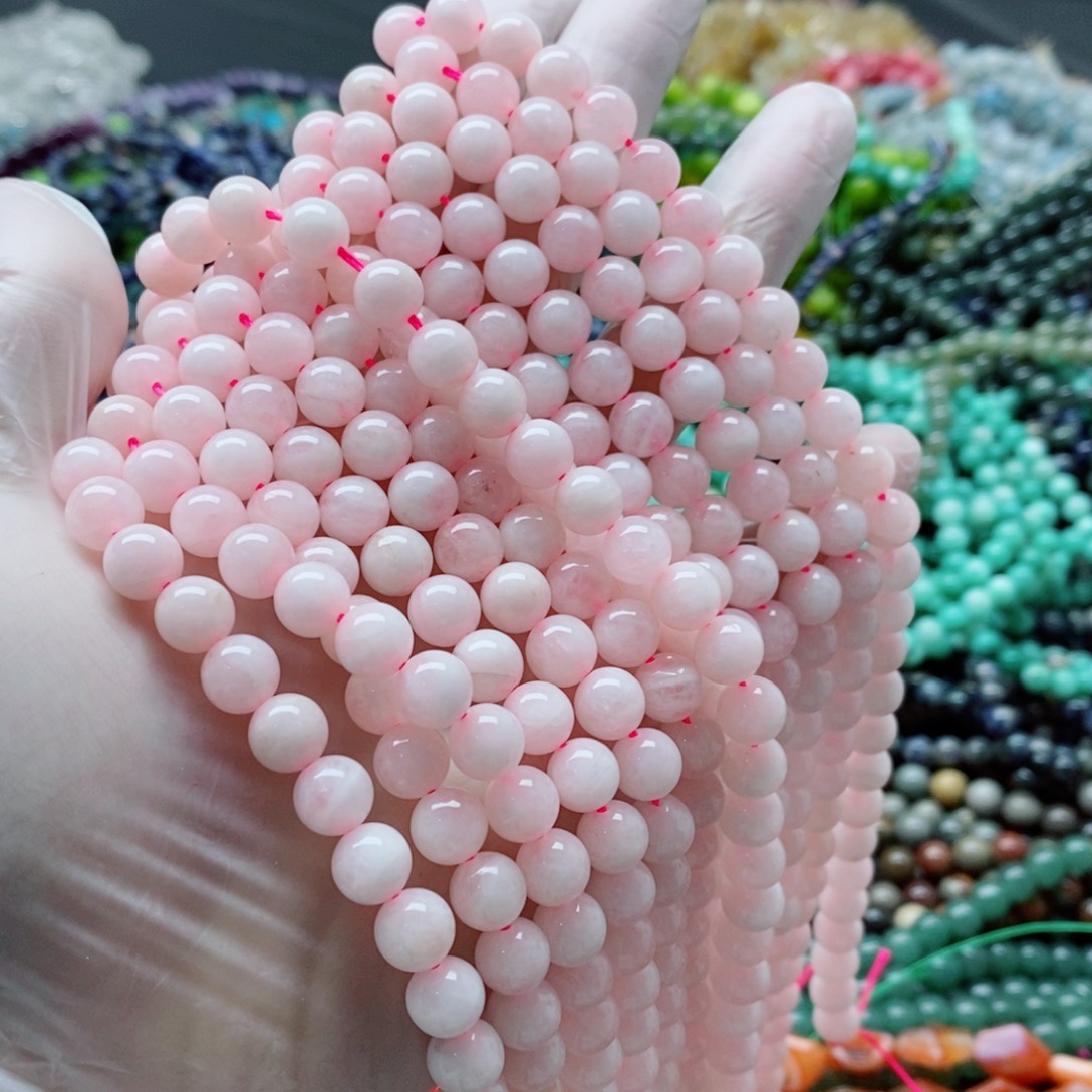 玛瑙/玉髓未镶嵌珠宝半成品一条天然8mm粉摩根圆珠A100