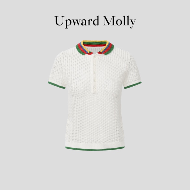Upward Molly【夏日专属】100棉撞色条纹镂空清凉高级感polo短袖