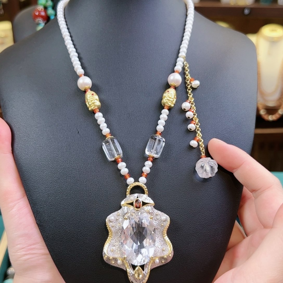 水晶项链银S925镶嵌项链