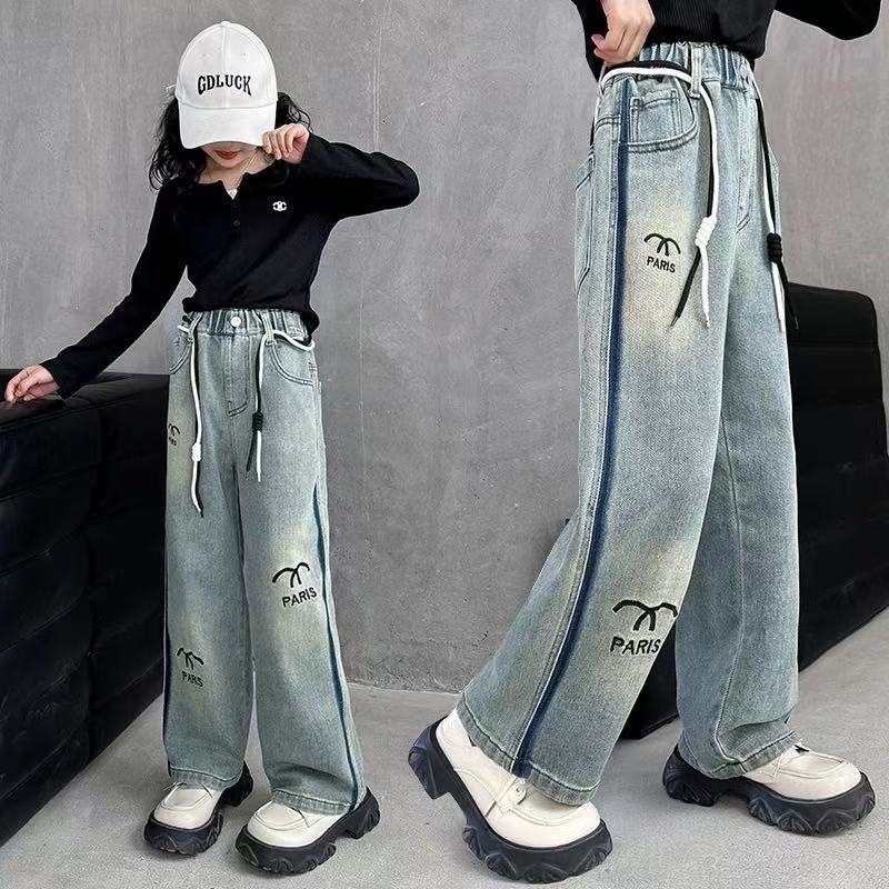 506013 韩版男女童新款秋款时尚儿童洋气百搭休闲牛仔裤