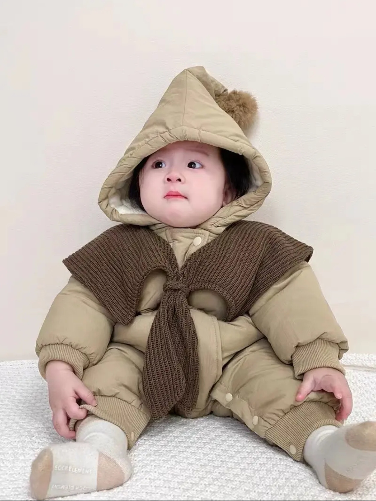 长袖冬季通用可爱风拉链爬服哈衣婴儿加绒冬装棉衣