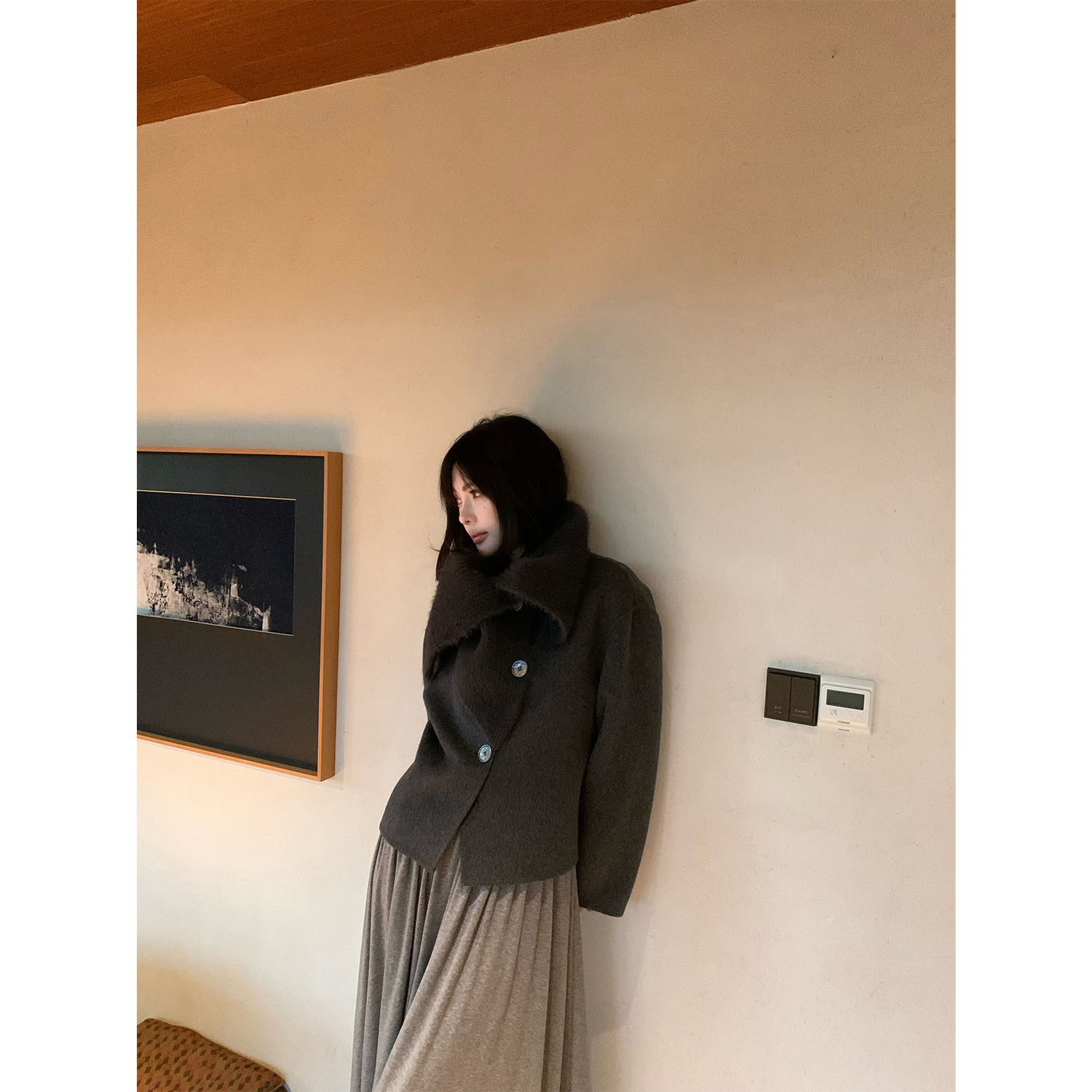ASM ANNA驼绒真丝羊毛双面呢外套气质拼接领短款大衣A2511BWT021