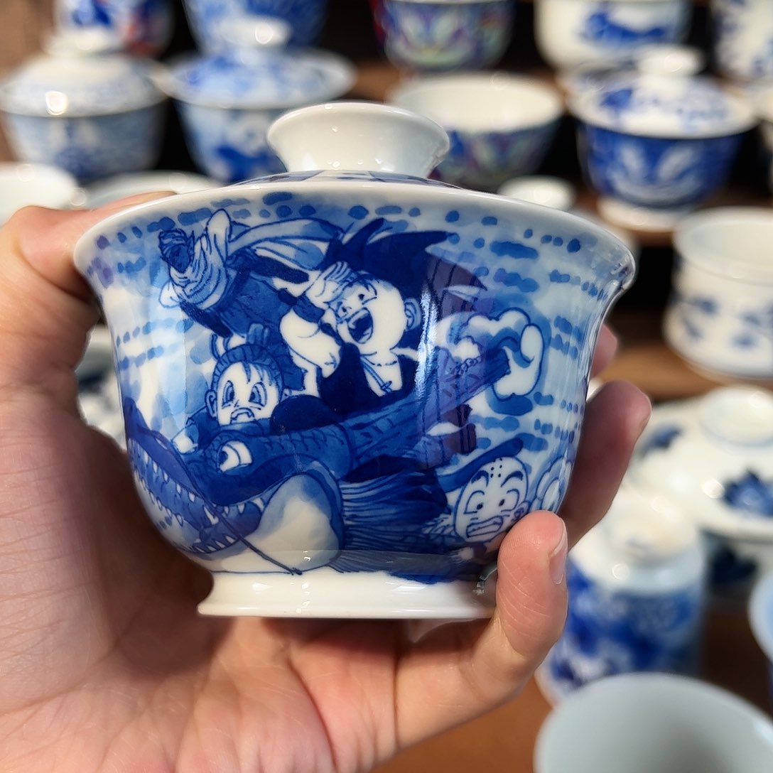 泥藝瓷梦龙珠盖碗