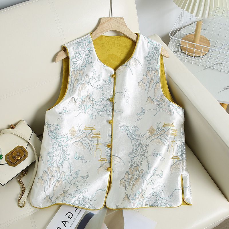 国风两面穿马甲2025提花刺绣新款外套中式早春气质春秋背心上衣