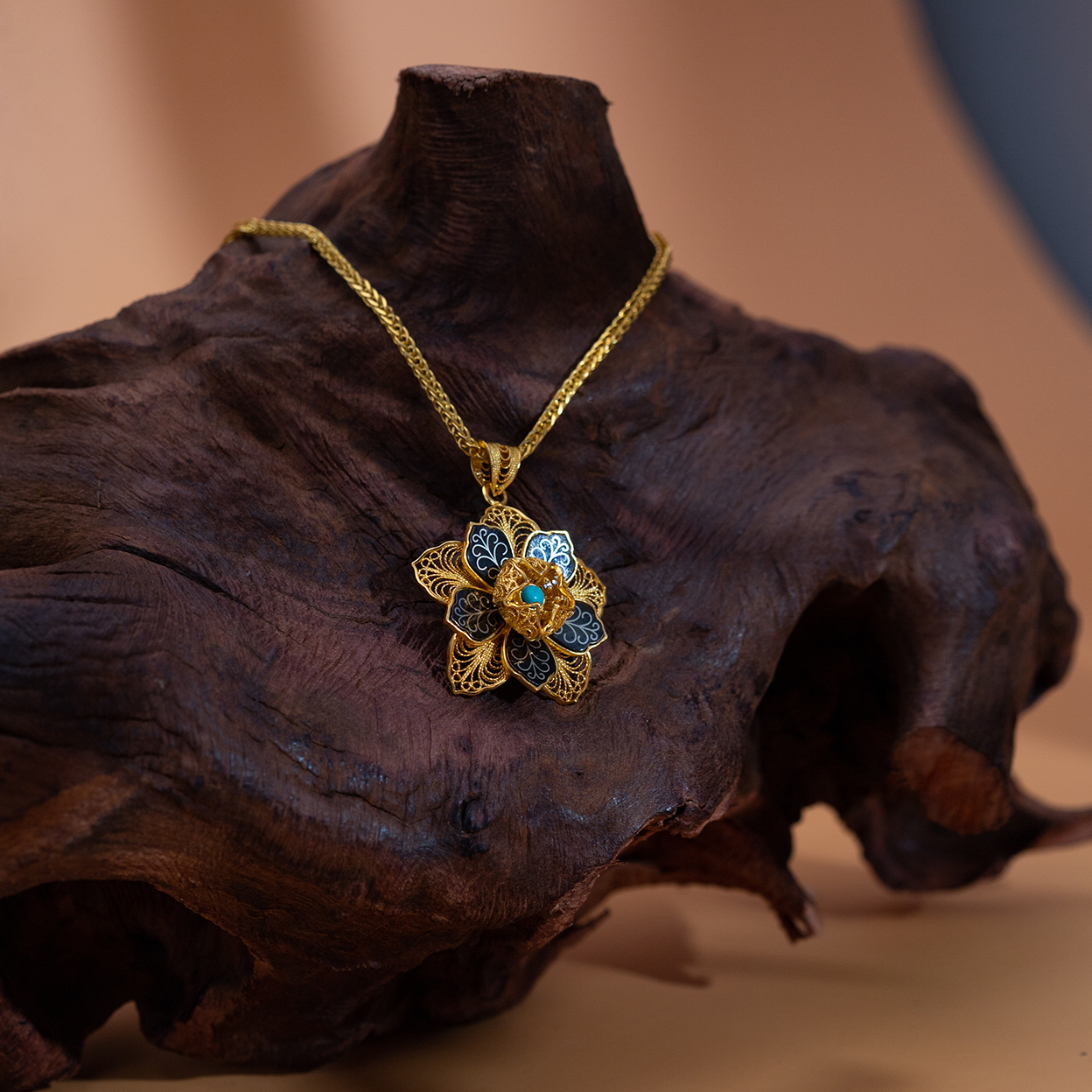 乌铜走银（银镀金） 天工繁花·花丝吊坠项链 非遗手工艺