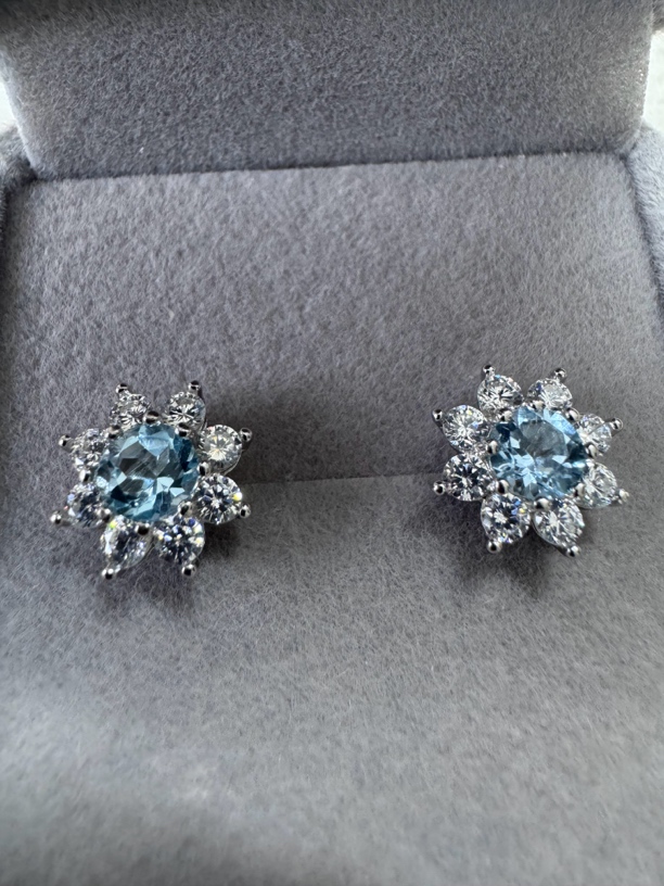 太阳花托帕石耳钉S925银托耳针