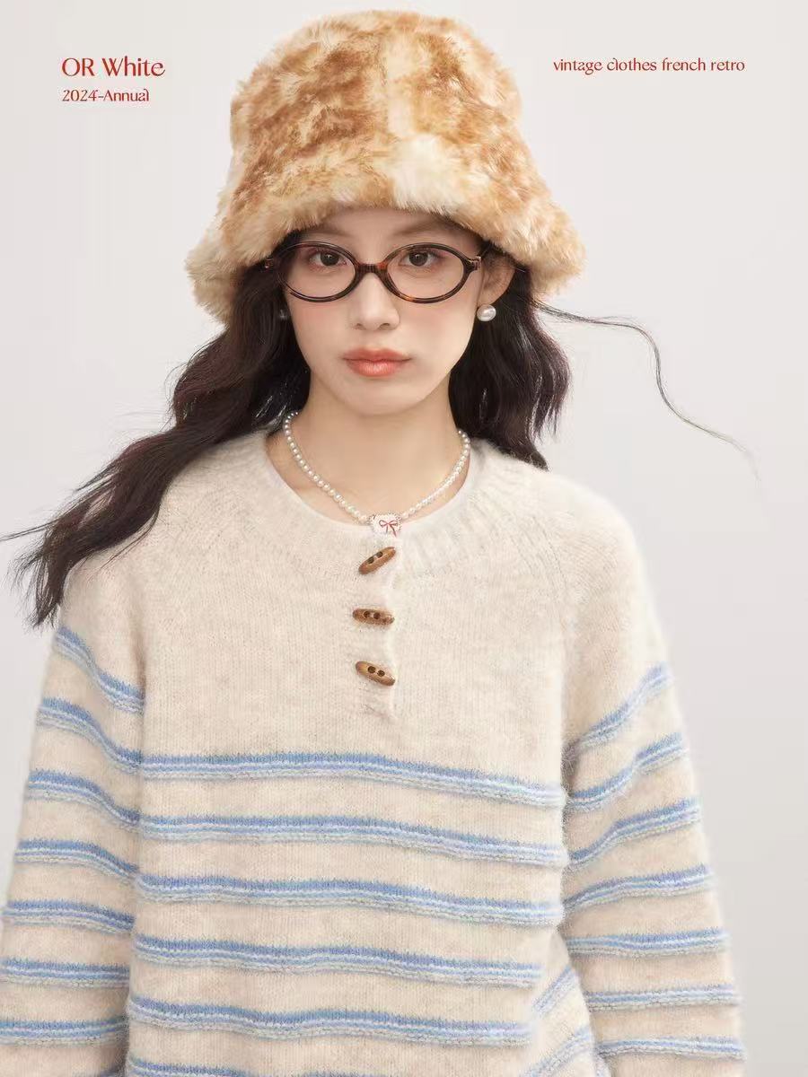 022女装毛衣时尚宽松条纹保暖秋冬套头针织毛衣