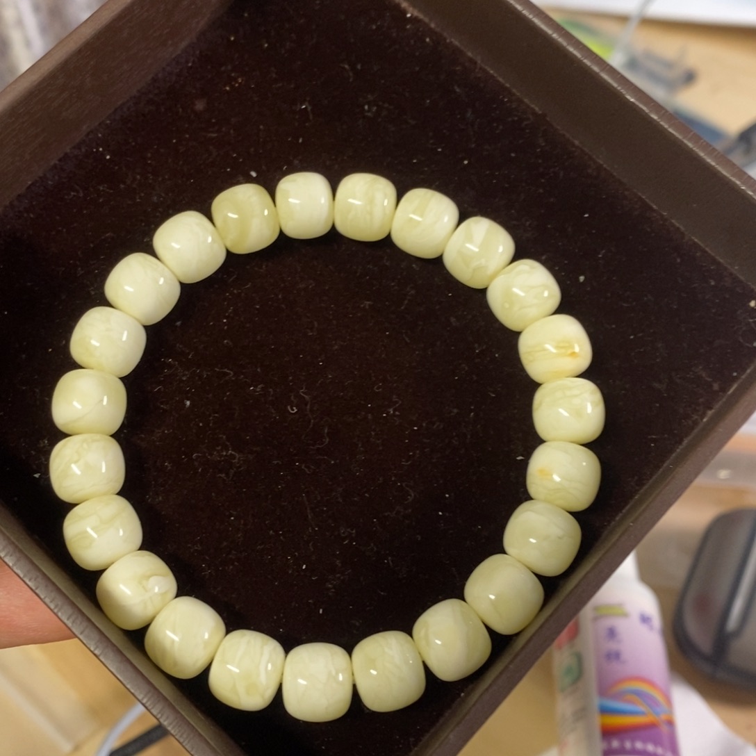 琥珀裸石未镶嵌10mm同料白蜜虎皮纹手串