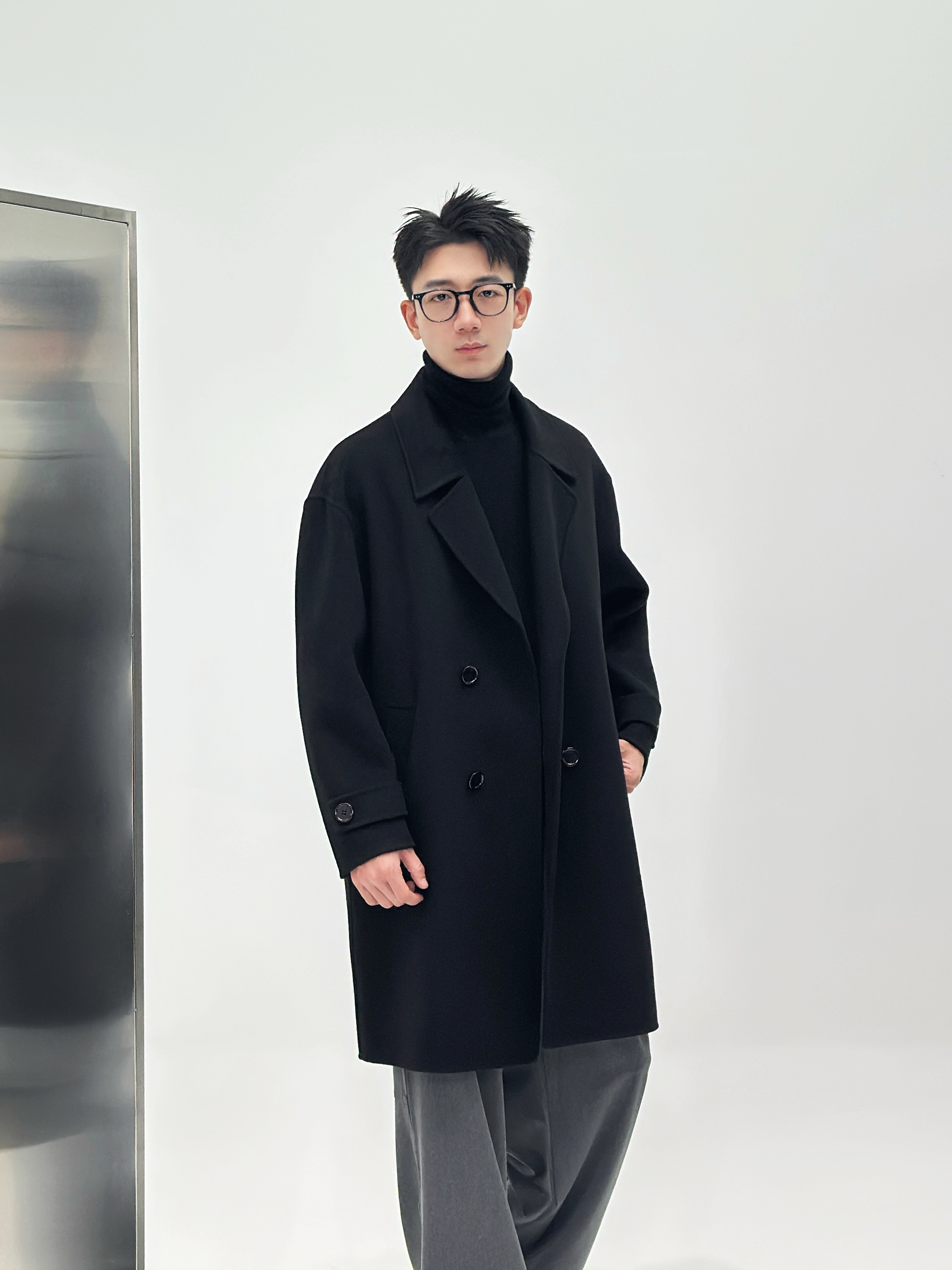 JX·INT长款西服双排扣韩版风衣外套双面羊毛大衣男士羊毛外套889