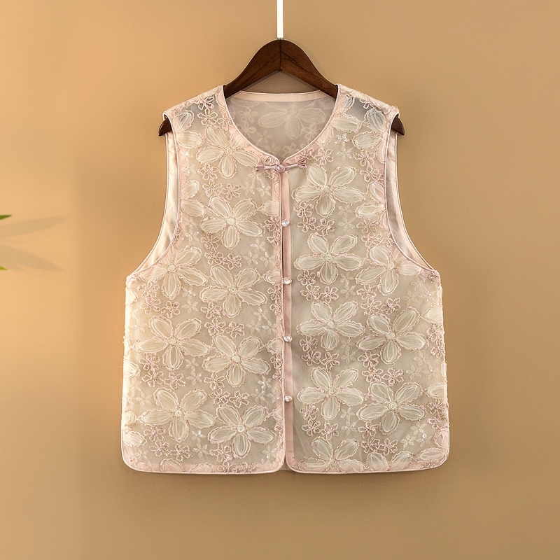 【嫣柔】2025新款夏季马甲新中式宽松圆领提花薄款气质上衣马夹女款