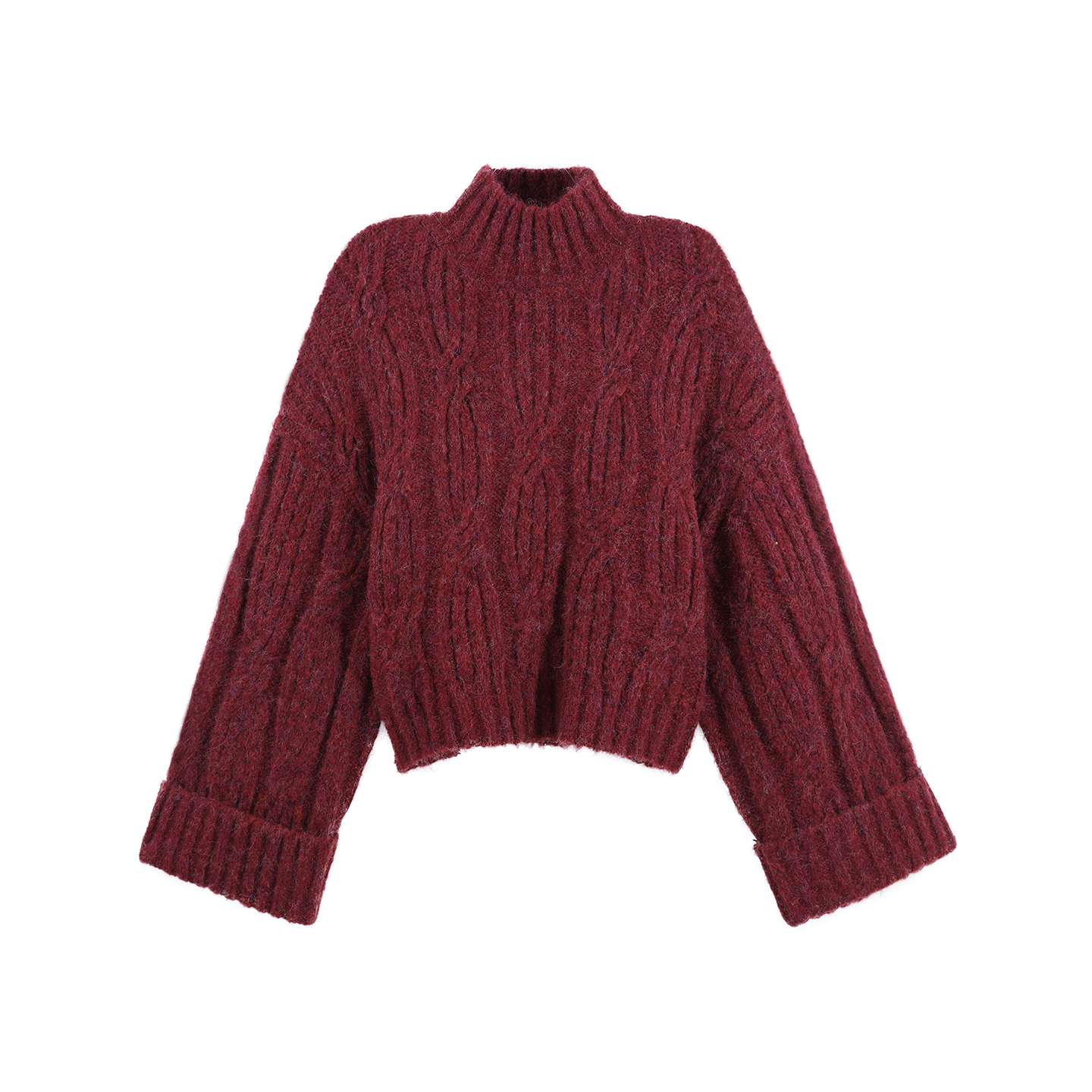 2025新款复古设计感绞花设计半高领宽松慵懒风时尚毛衣HBZX710121