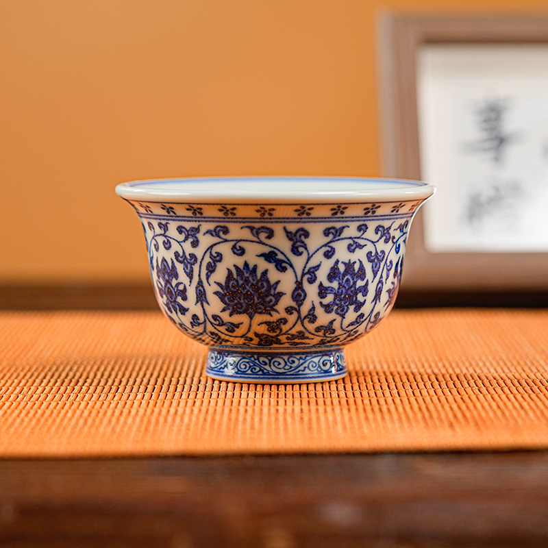 【央广非遗】景德镇陶瓷研究院景陶院仿明永乐缠枝花心压手杯jty100