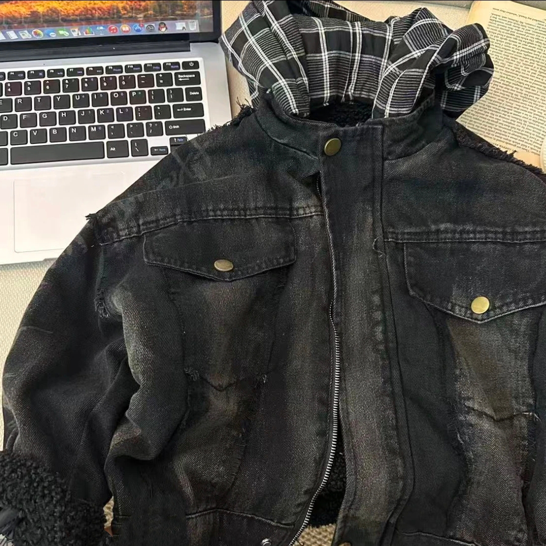 1200 牛仔连帽加绒外套男童