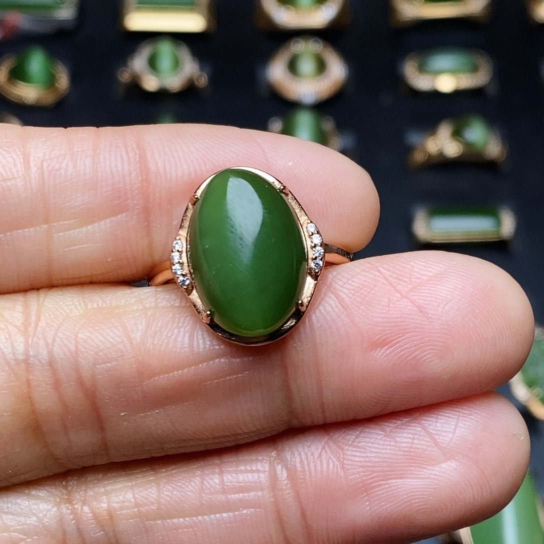 和田玉（碧玉）戒指银S925镶嵌