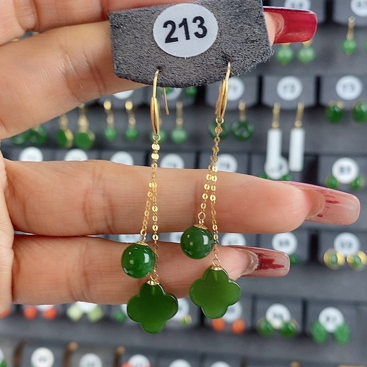 和田玉耳饰18K金镶嵌