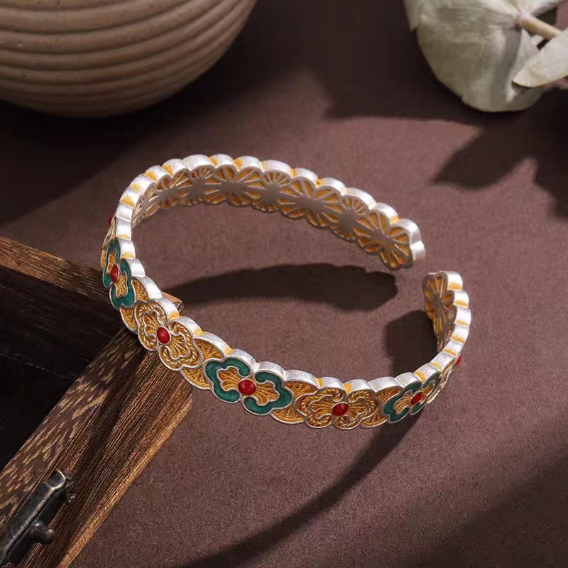 非金属珐琅手镯 999.9  3号  如意花  开口手镯
