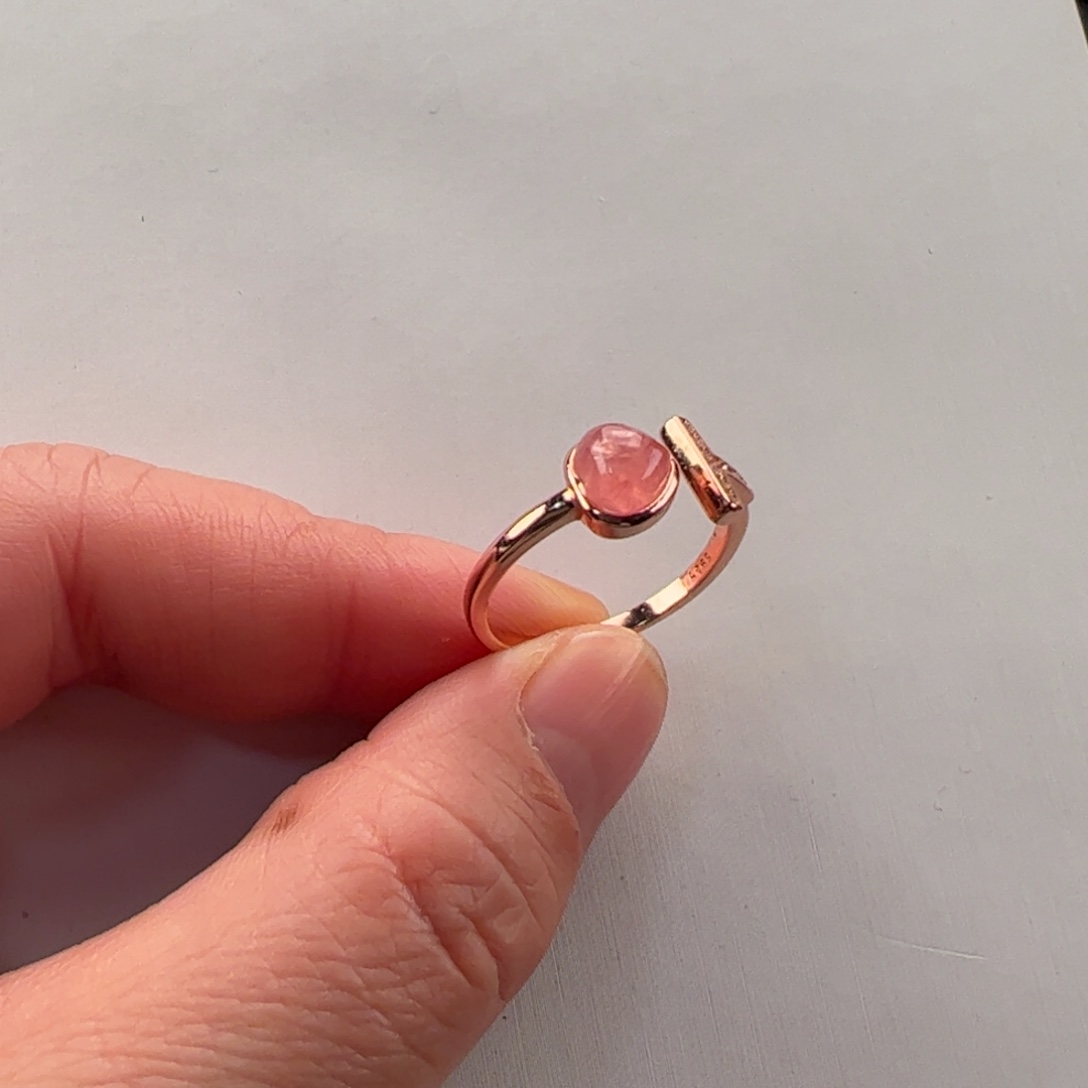 银S925镶嵌菱锰矿（红纹石）戒指