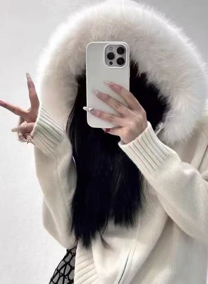 纯色长袖毛针织衫宽松高领毛冬季插肩袖秋冬连帽针织